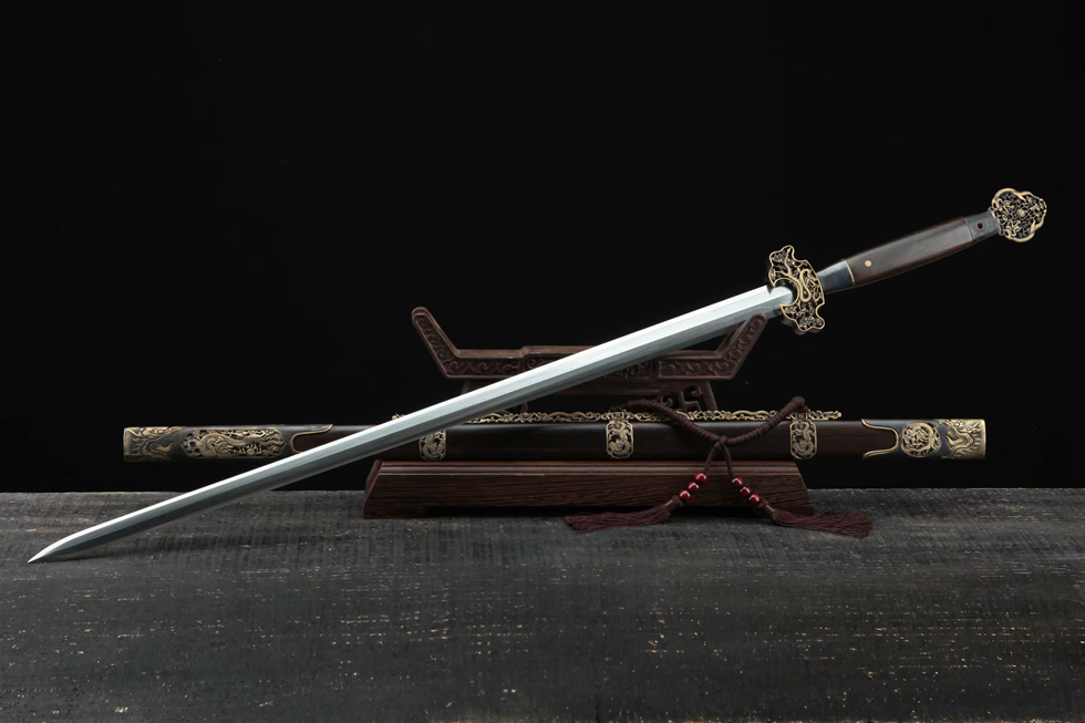 三色铜“青龙刀盘”武士刀（黑檀