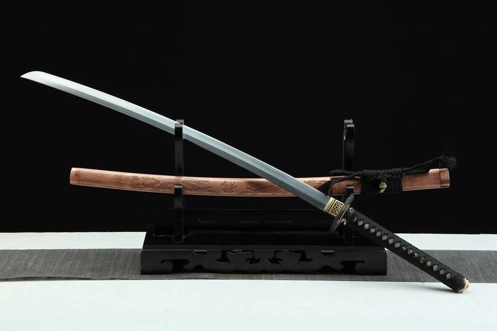 三色铜“青龙刀盘”武士刀（黑檀