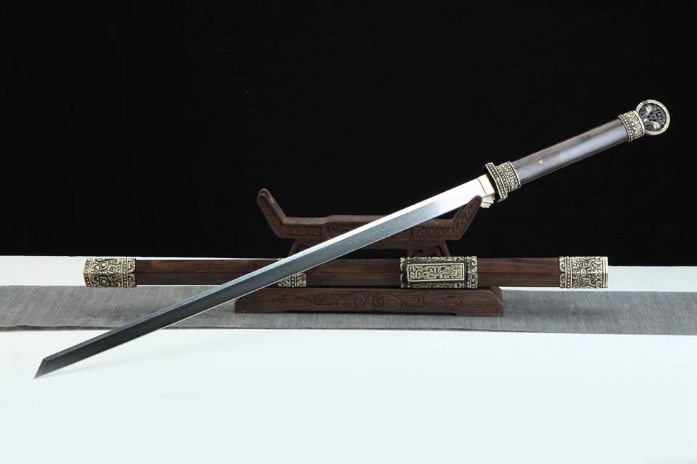 三色铜“青龙刀盘”武士刀（黑檀