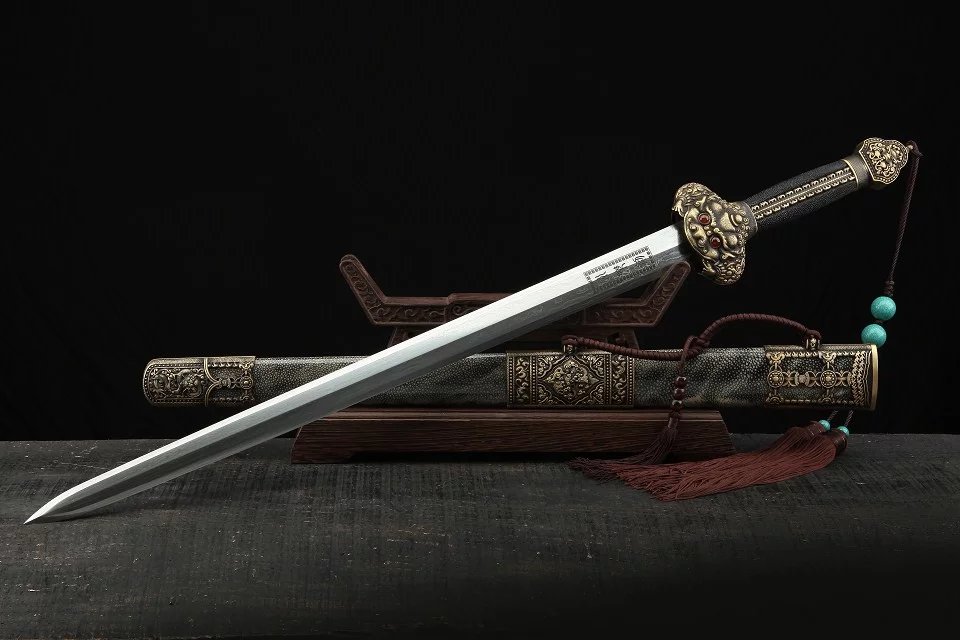 三色铜“青龙刀盘”武士刀（黑檀