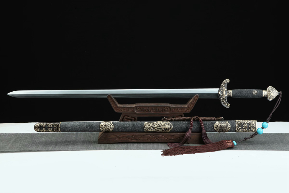 三色铜“青龙刀盘”武士刀（黑檀
