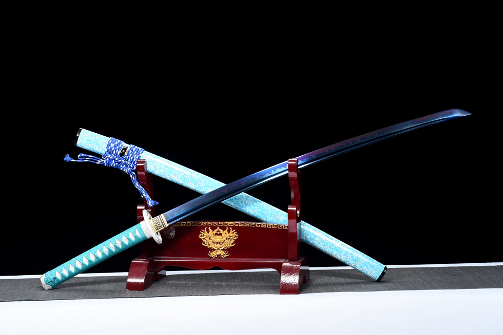 三色铜“青龙刀盘”武士刀（黑檀