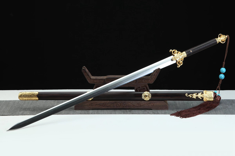 三色铜“青龙刀盘”武士刀（黑檀