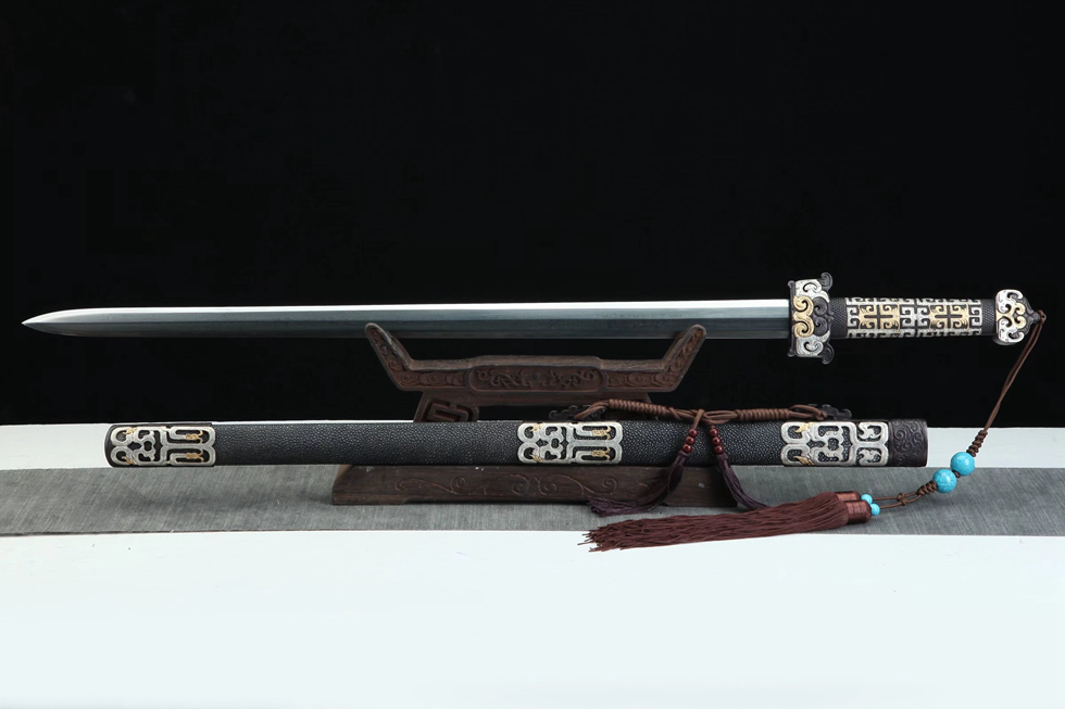 三色铜“青龙刀盘”武士刀（黑檀