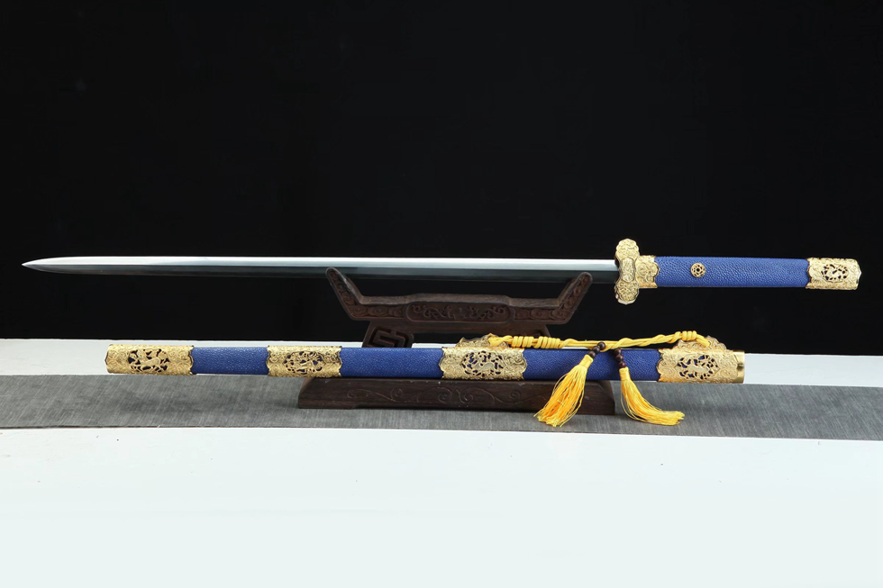 三色铜“青龙刀盘”武士刀（黑檀