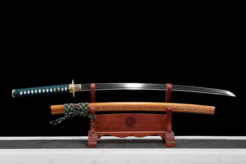 三色铜“青龙刀盘”武士刀（黑檀