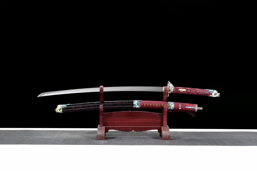 三色铜“青龙刀盘”武士刀（黑檀