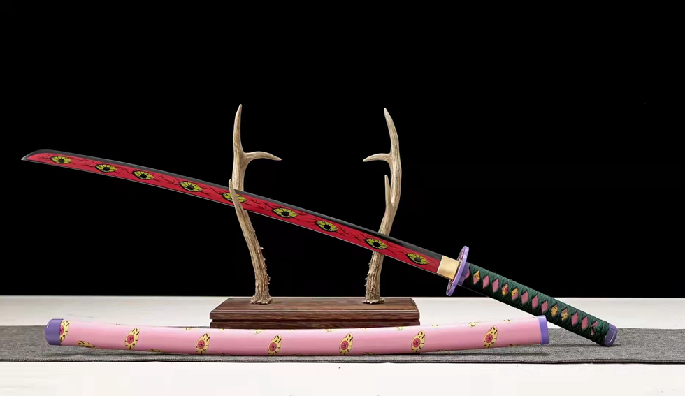 三色铜“青龙刀盘”武士刀（黑檀