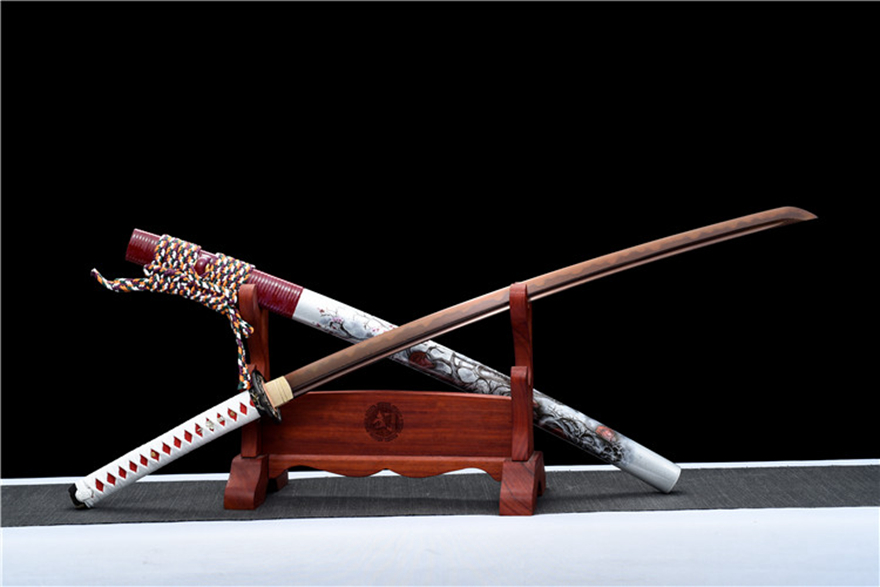 三色铜“青龙刀盘”武士刀（黑檀