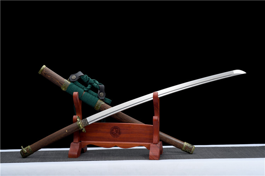 三色铜“青龙刀盘”武士刀（黑檀