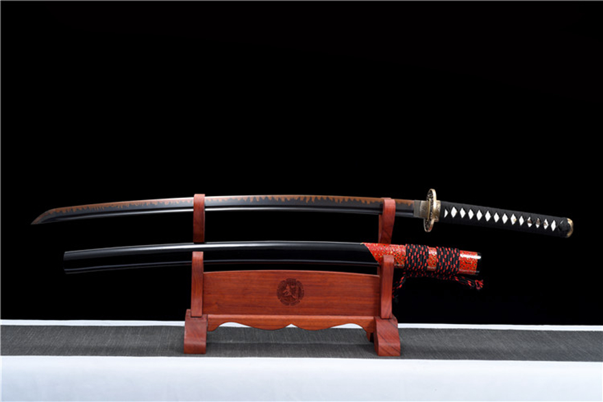 三色铜“青龙刀盘”武士刀（黑檀