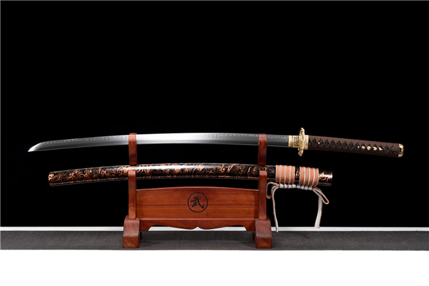 三色铜“青龙刀盘”武士刀（黑檀