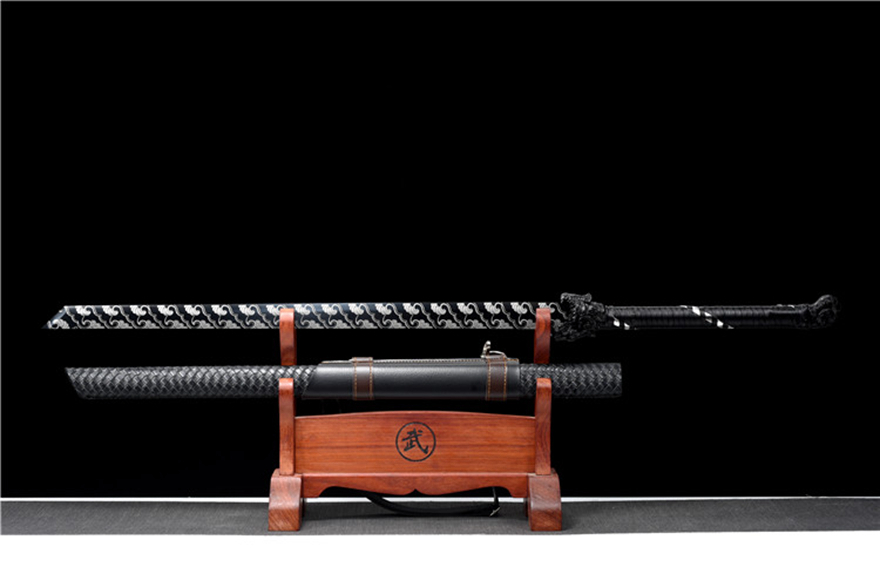 三色铜“青龙刀盘”武士刀（黑檀