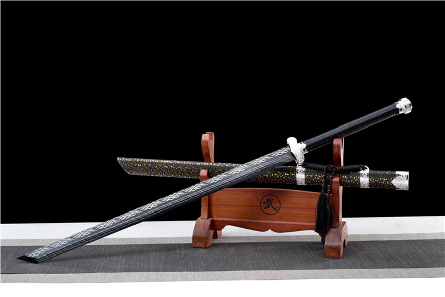 三色铜“青龙刀盘”武士刀（黑檀