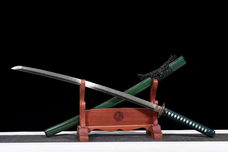 三色铜“青龙刀盘”武士刀（黑檀