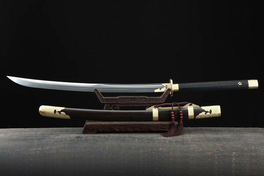 三色铜“青龙刀盘”武士刀（黑檀