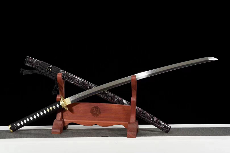 三色铜“青龙刀盘”武士刀（黑檀