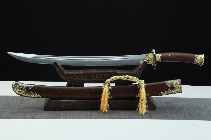 三色铜“青龙刀盘”武士刀（黑檀