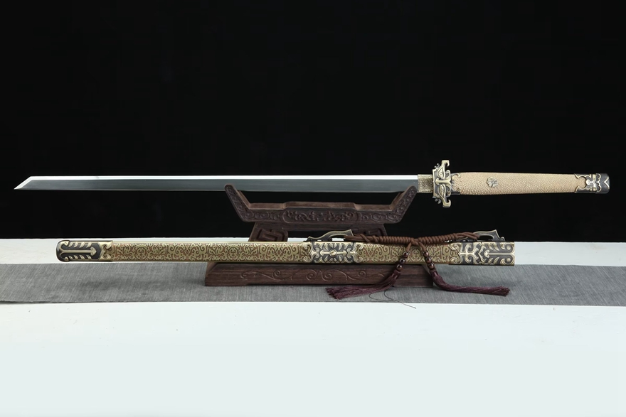 三色铜“青龙刀盘”武士刀（黑檀