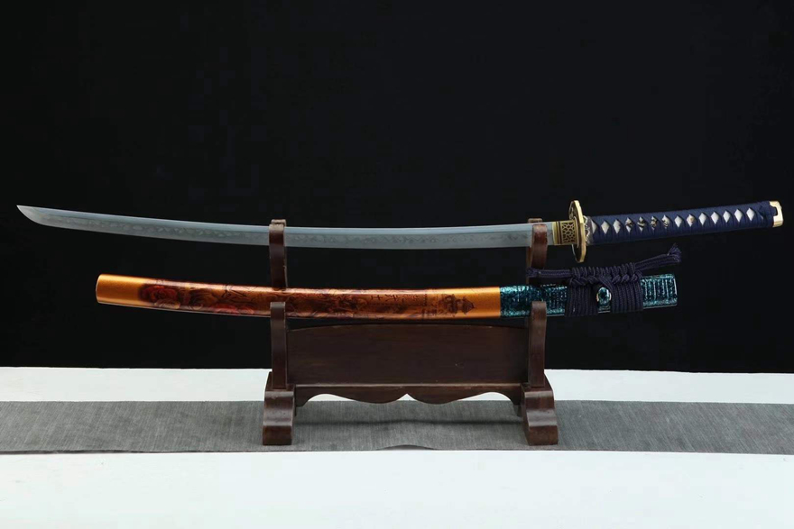 三色铜“青龙刀盘”武士刀（黑檀