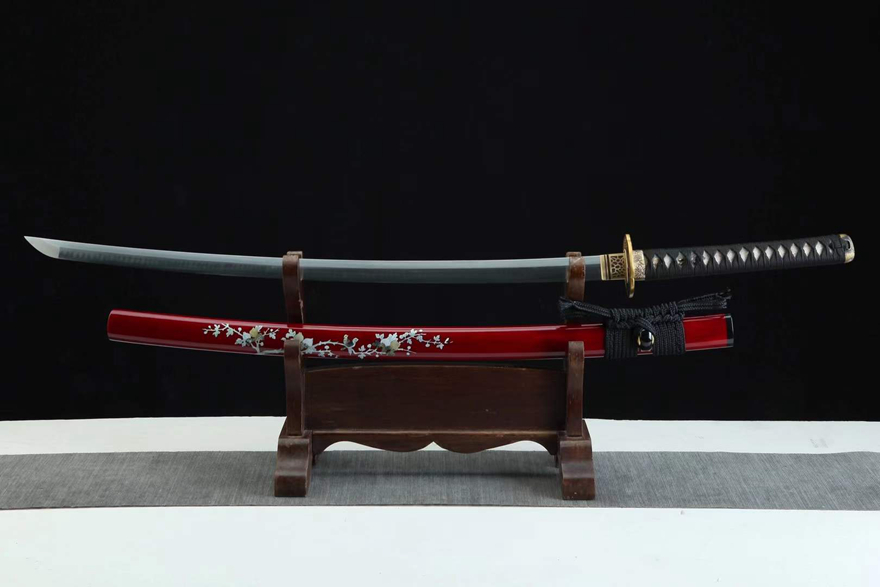 三色铜“青龙刀盘”武士刀（黑檀