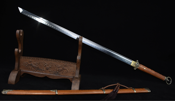三色铜“青龙刀盘”武士刀（黑檀