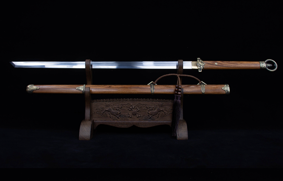 三色铜“青龙刀盘”武士刀（黑檀