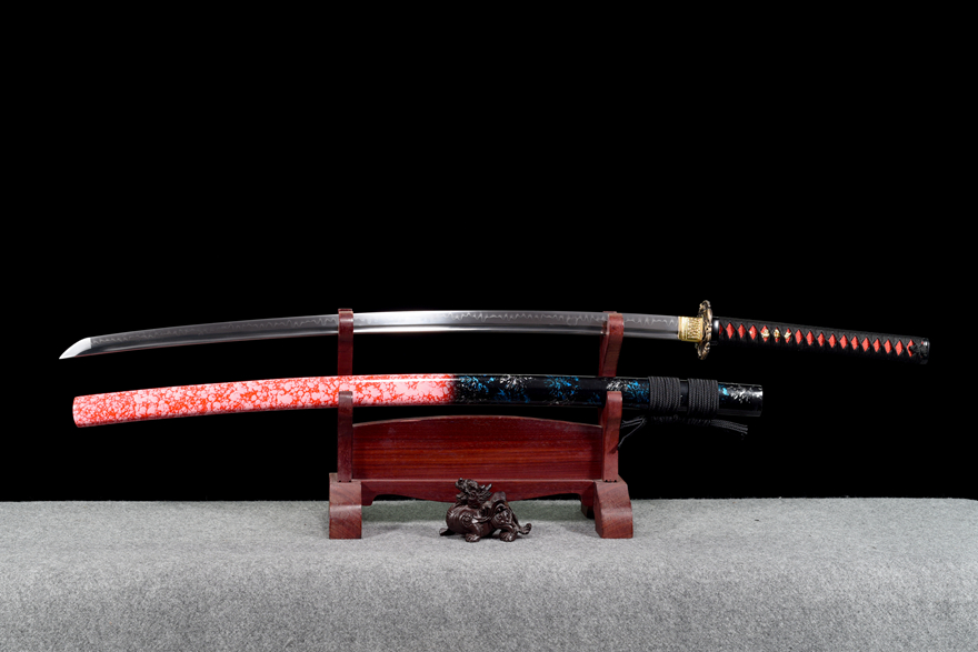三色铜“青龙刀盘”武士刀（黑檀