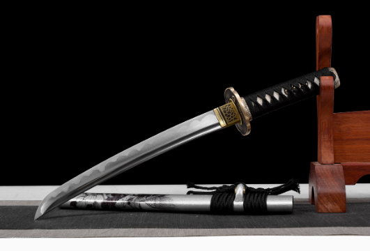 三色铜“青龙刀盘”武士刀（黑檀