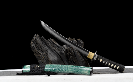三色铜“青龙刀盘”武士刀（黑檀