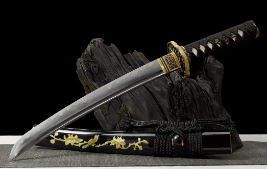 三色铜“青龙刀盘”武士刀（黑檀
