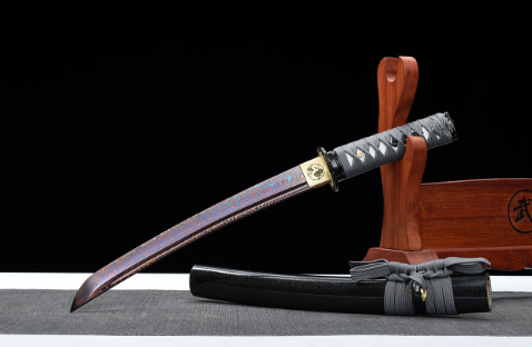 三色铜“青龙刀盘”武士刀（黑檀