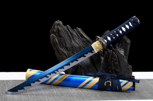 三色铜“青龙刀盘”武士刀（黑檀