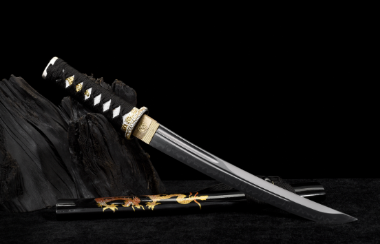 三色铜“青龙刀盘”武士刀（黑檀