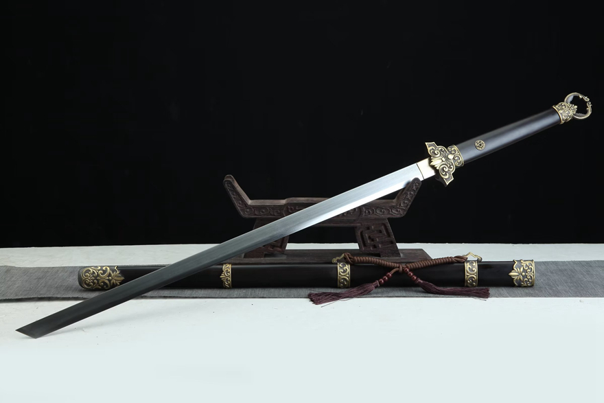 三色铜“青龙刀盘”武士刀（黑檀