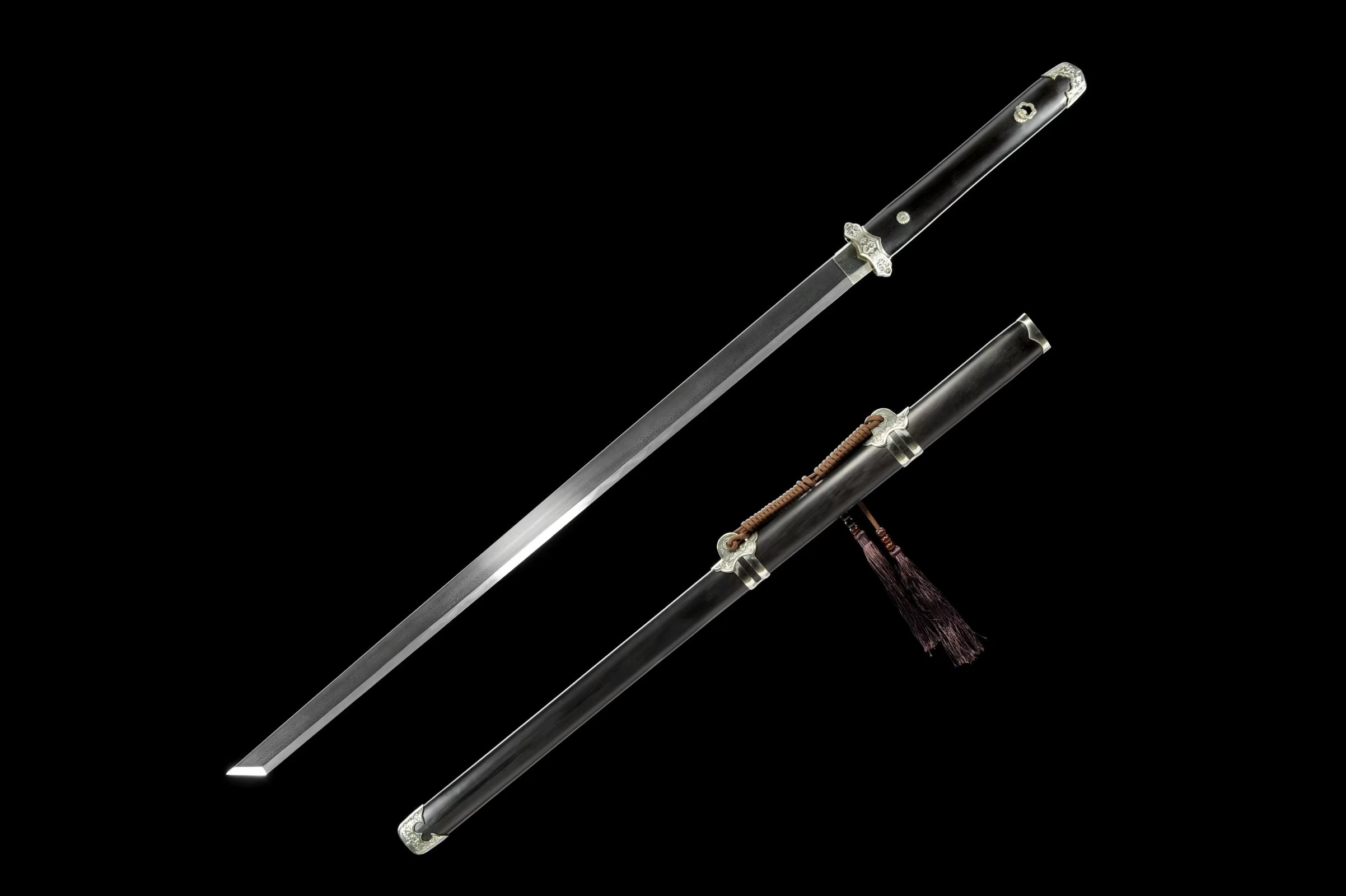 三色铜“青龙刀盘”武士刀（黑檀