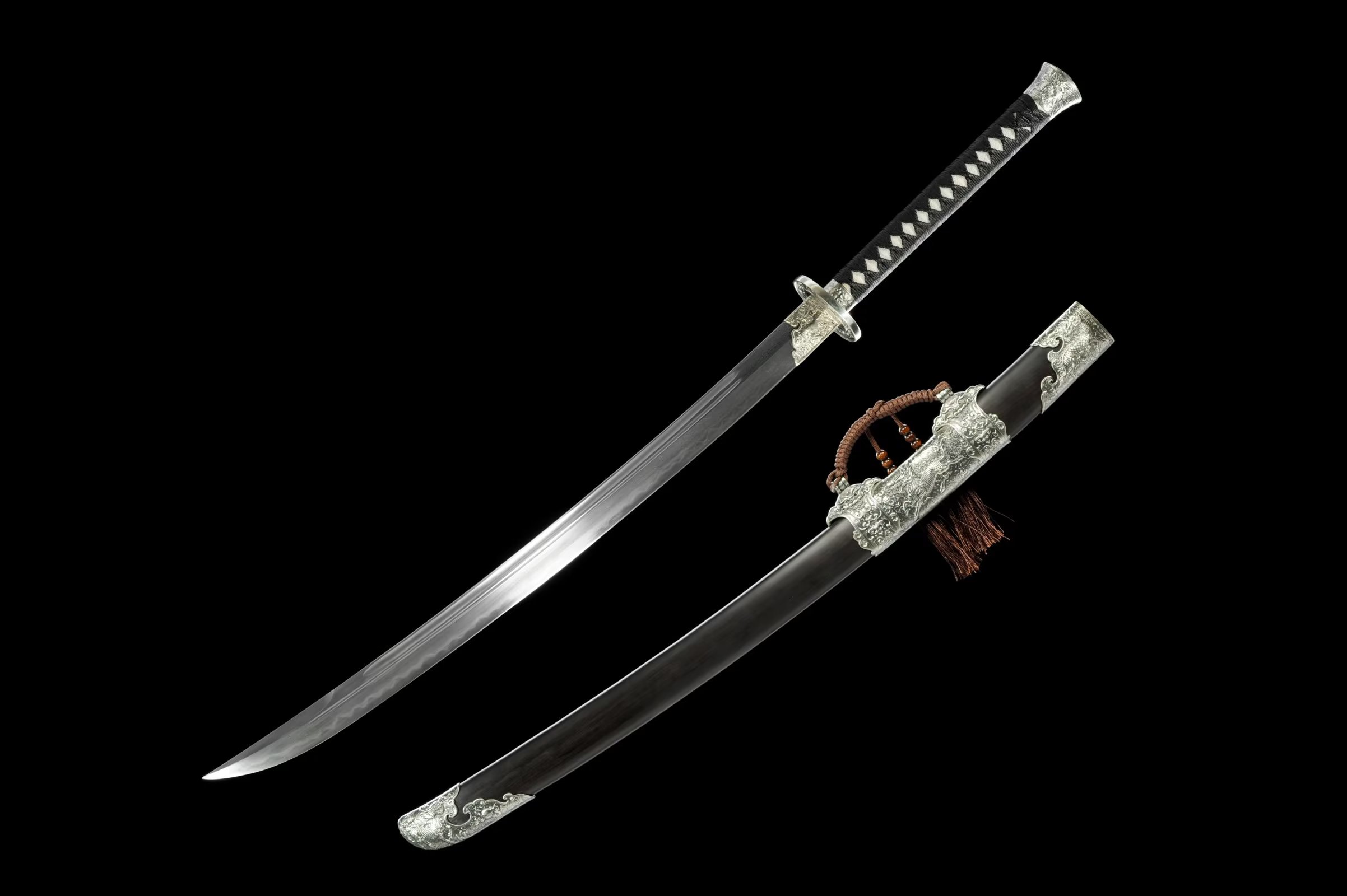 三色铜“青龙刀盘”武士刀（黑檀
