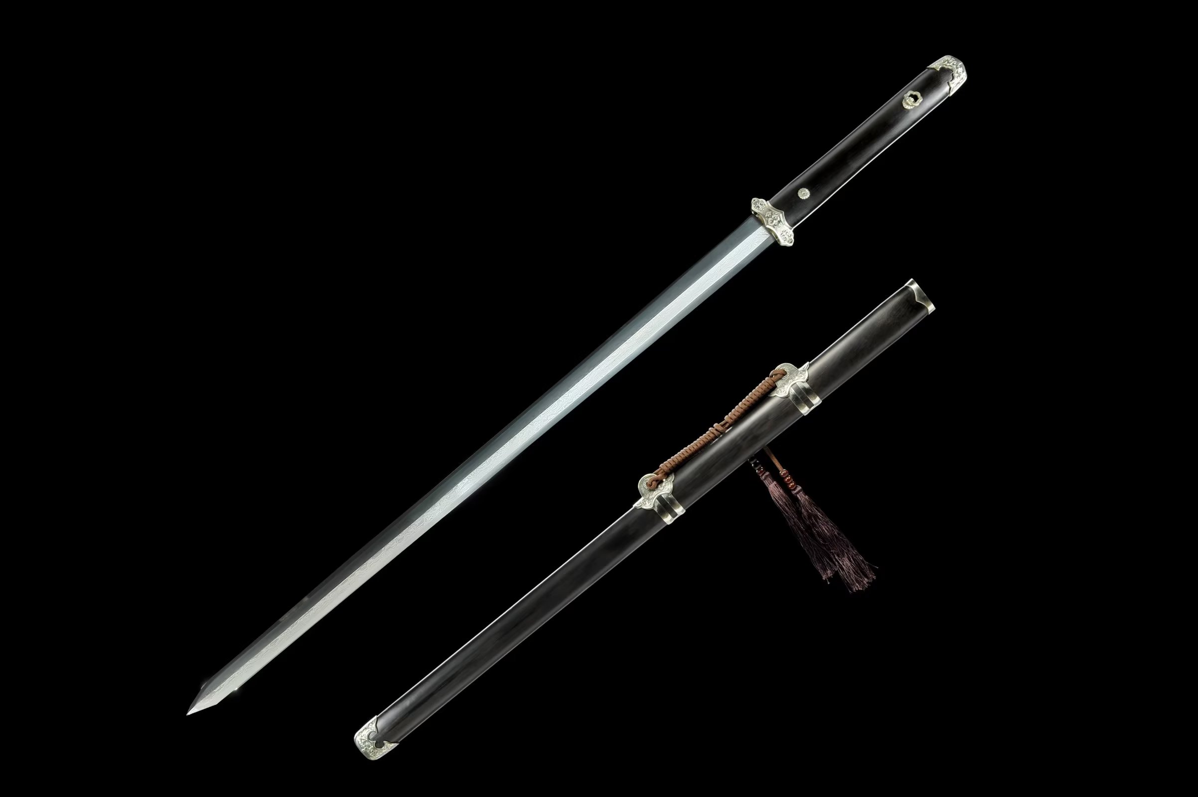 三色铜“青龙刀盘”武士刀（黑檀