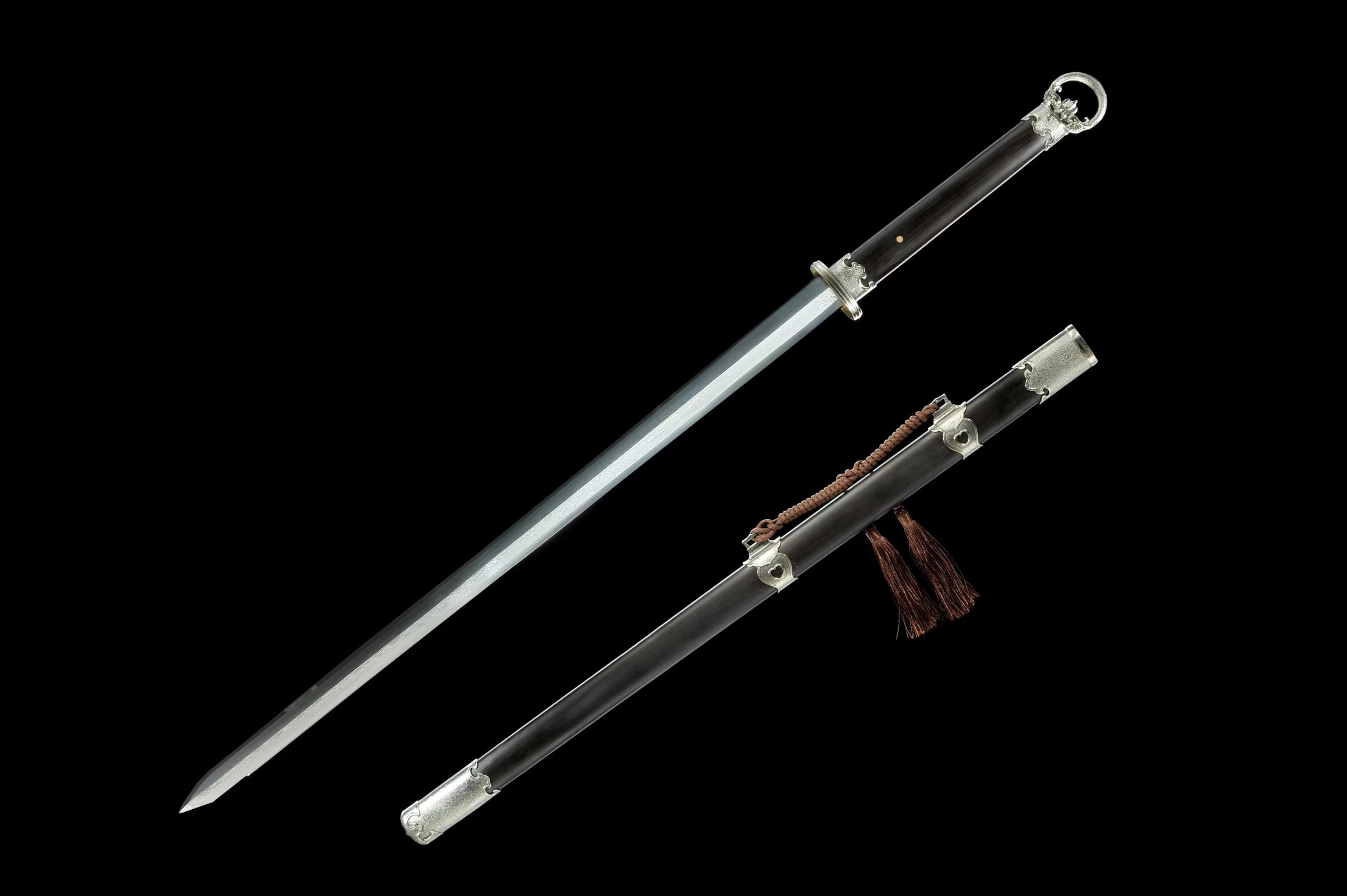 三色铜“青龙刀盘”武士刀（黑檀
