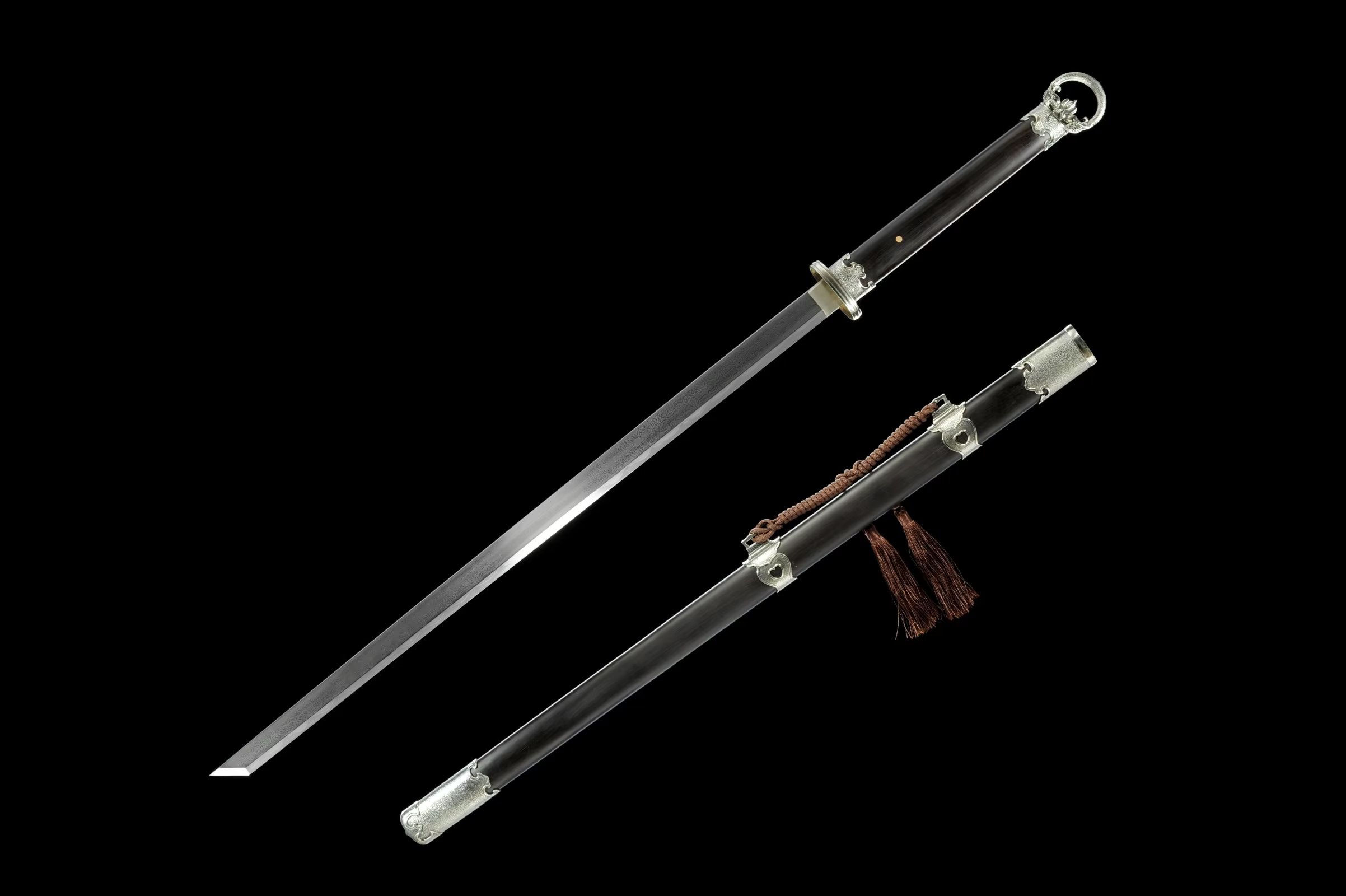 三色铜“青龙刀盘”武士刀（黑檀