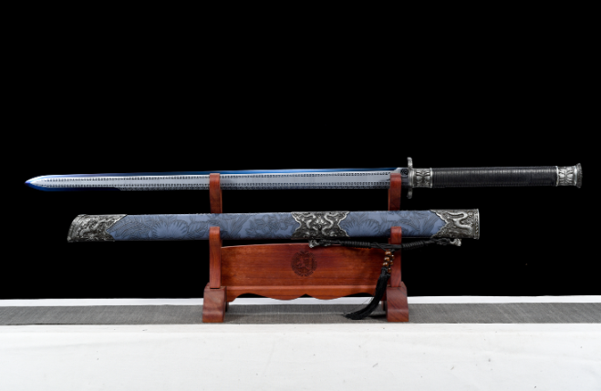 三色铜“青龙刀盘”武士刀（黑檀