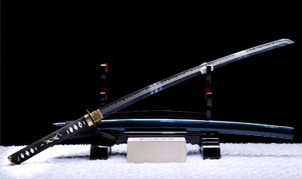 三色铜“青龙刀盘”武士刀（黑檀