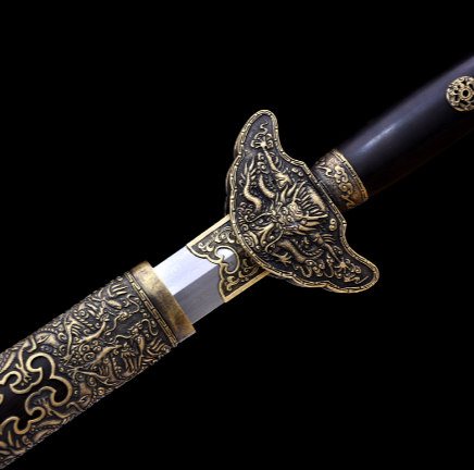 三色铜“青龙刀盘”武士刀（黑檀