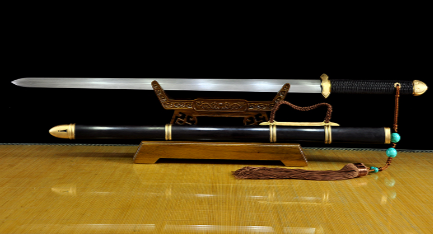 三色铜“青龙刀盘”武士刀（黑檀