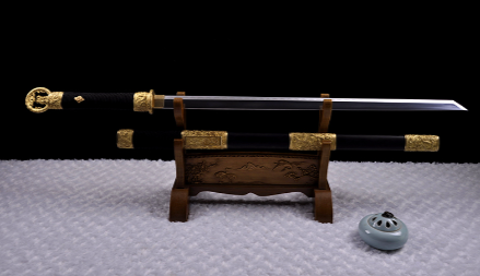 三色铜“青龙刀盘”武士刀（黑檀