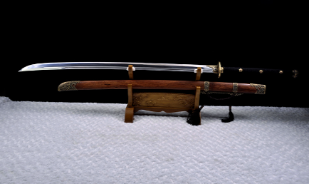 三色铜“青龙刀盘”武士刀（黑檀