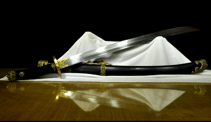 三色铜“青龙刀盘”武士刀（黑檀