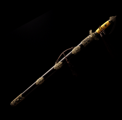 三色铜“青龙刀盘”武士刀（黑檀