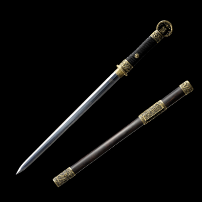 三色铜“青龙刀盘”武士刀（黑檀
