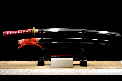 三色铜“青龙刀盘”武士刀（黑檀